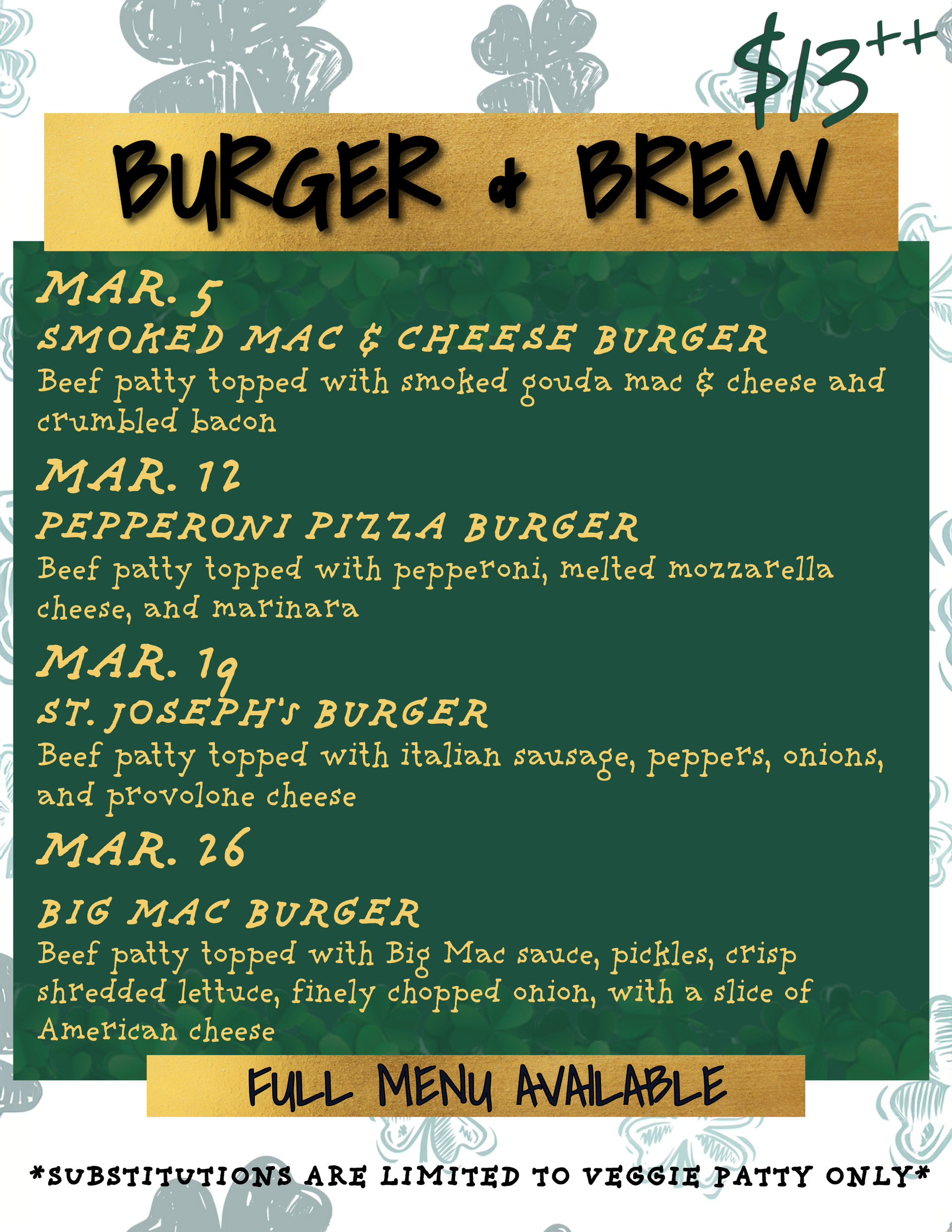 Burger & Brew Wednesdays 13++ 3/26/2025 River Club